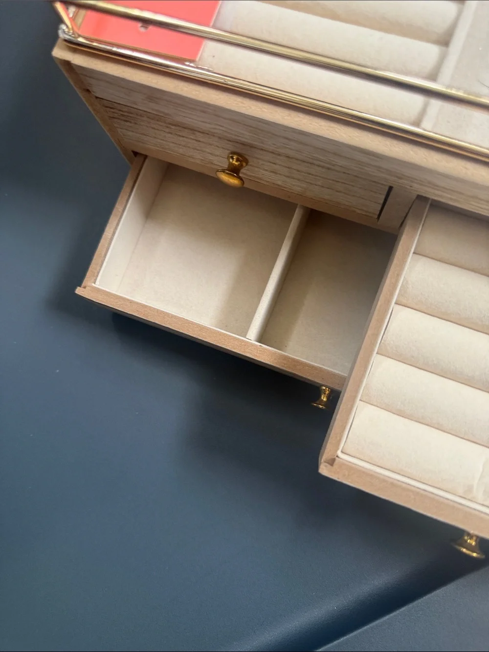 Gold Jewelry Organizer Box with Earring & Ring Storage